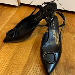 Beautiisoles Robyn Shreiber Women’s 8 Black Leather Slingback Heels Pumps Shoes
